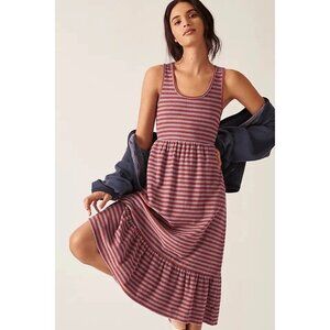 DRA Los Angeles Midi Dress Size Small Striped Sleeveless Scoop Neck Ruffle Hem